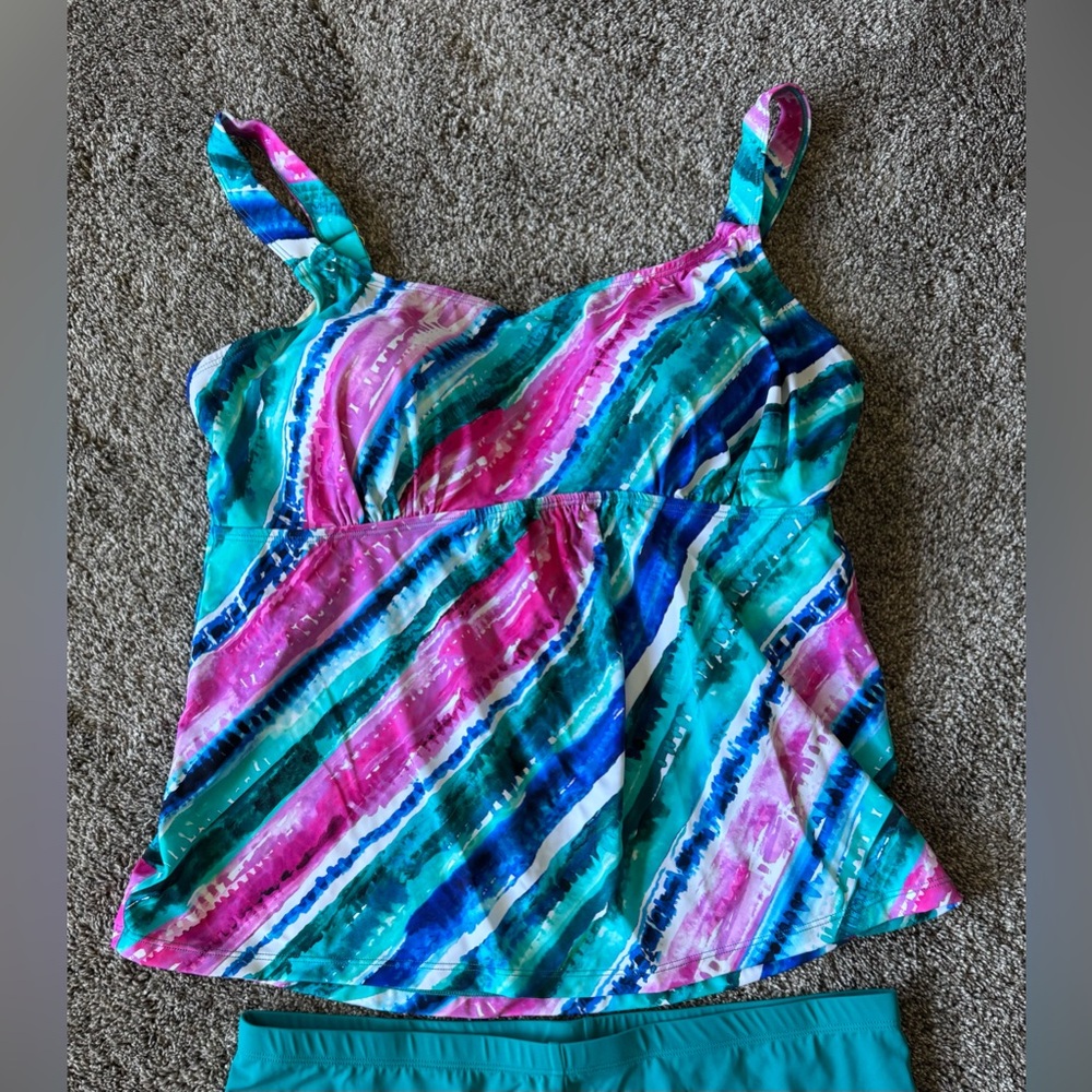 Swimsuits for All Swim 2 pc Swimsuit Size 16 Rainbow Stripes Brand New w/Tags - Picture 3 of 6